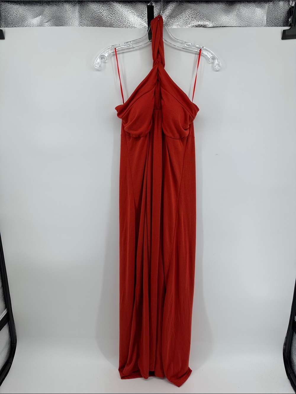 Chelsea VTG Y2K Summer‎ Goddess Fairycore Twisted Halter Maxi Dress in Rust SzXL